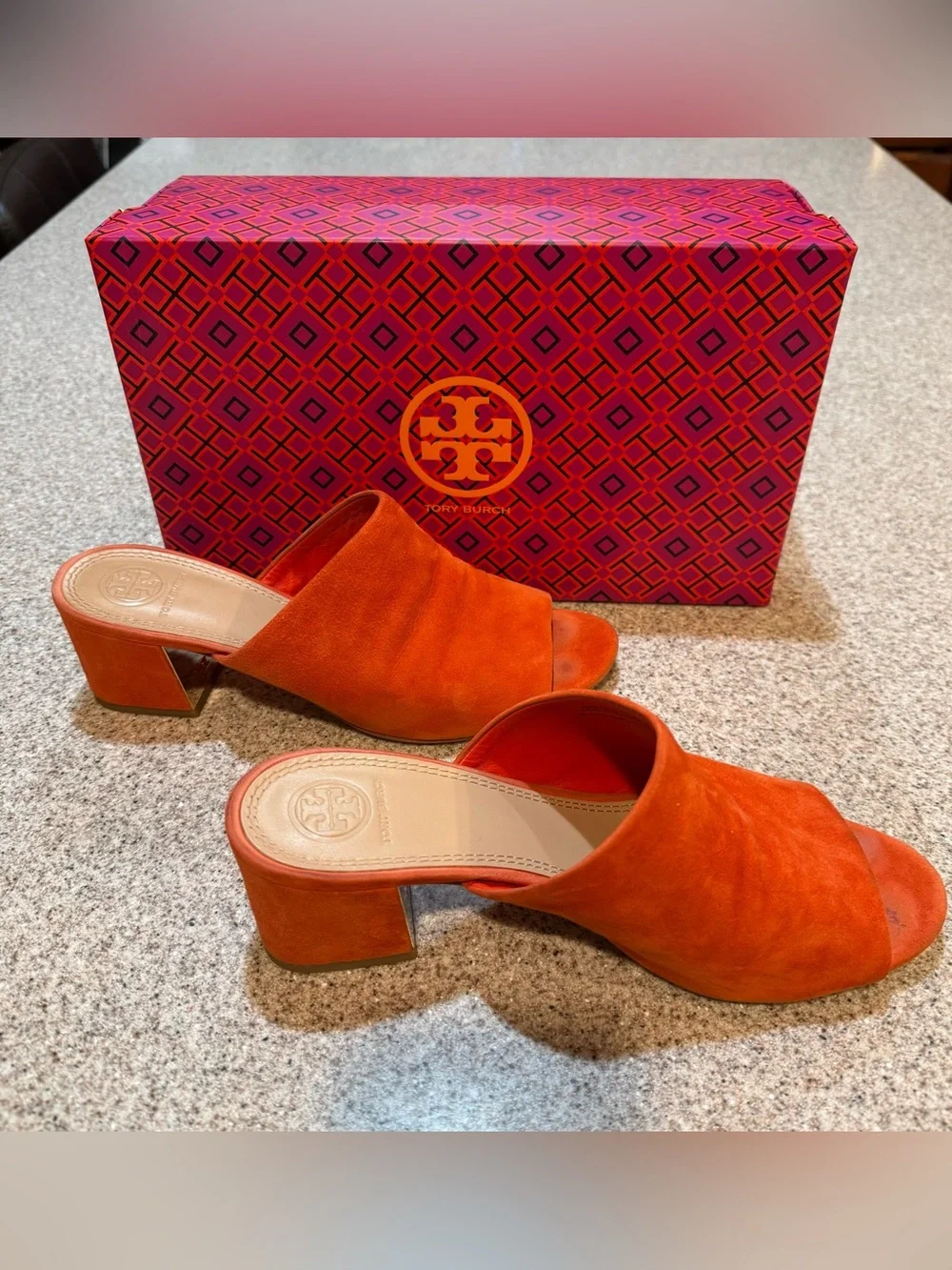 Tory Burch VGUC Salinas Suede Slide Heels Orange Size 8